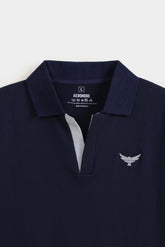Oversize Open Placket Terry Polo Shirt - Yale Blue